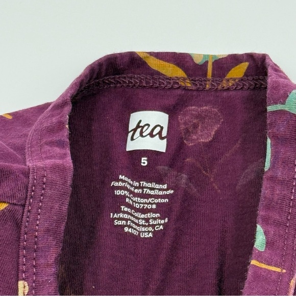 Tea Collection Girls Tiered Henley Dress 5 Purple Floral 100% Cotton EUC - Picture 3 of 8